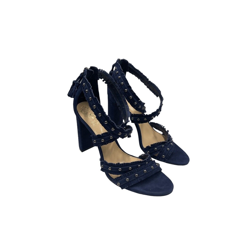 Vince Camuto Bevveyn Blue Suede Studded Ankle Strap Heels Size 6 M